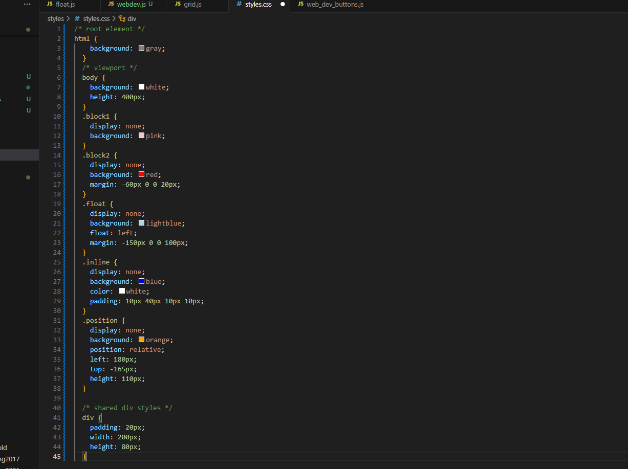 The CSS for this exercise.