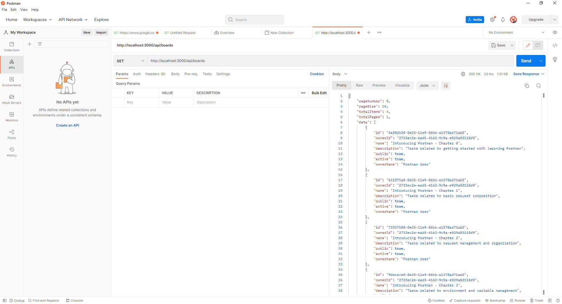 Figure 5 - the output from sending a request to the API for boards.