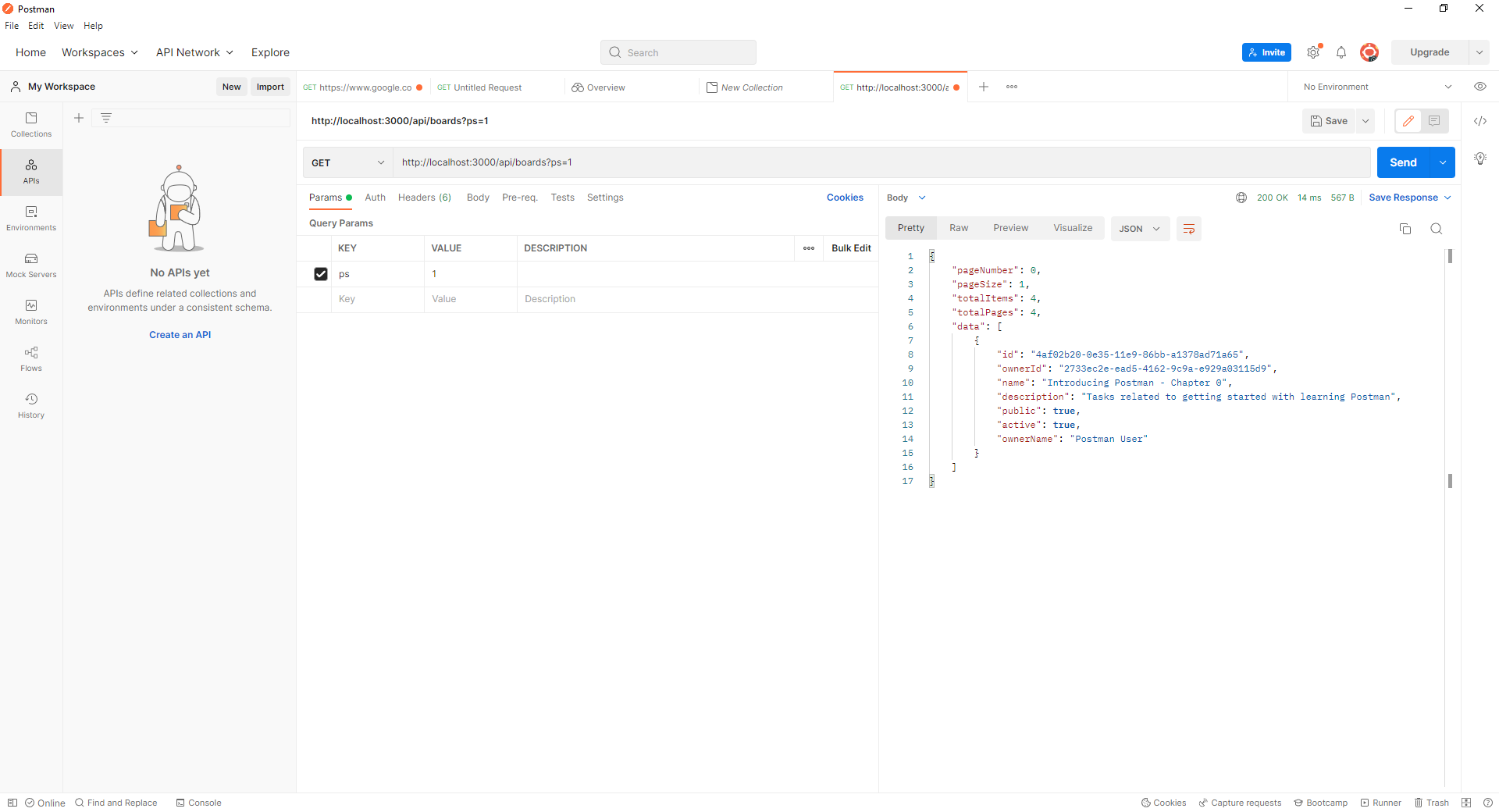 Figure 6 - the output from sending a request to the API for boards with a ps parameter.