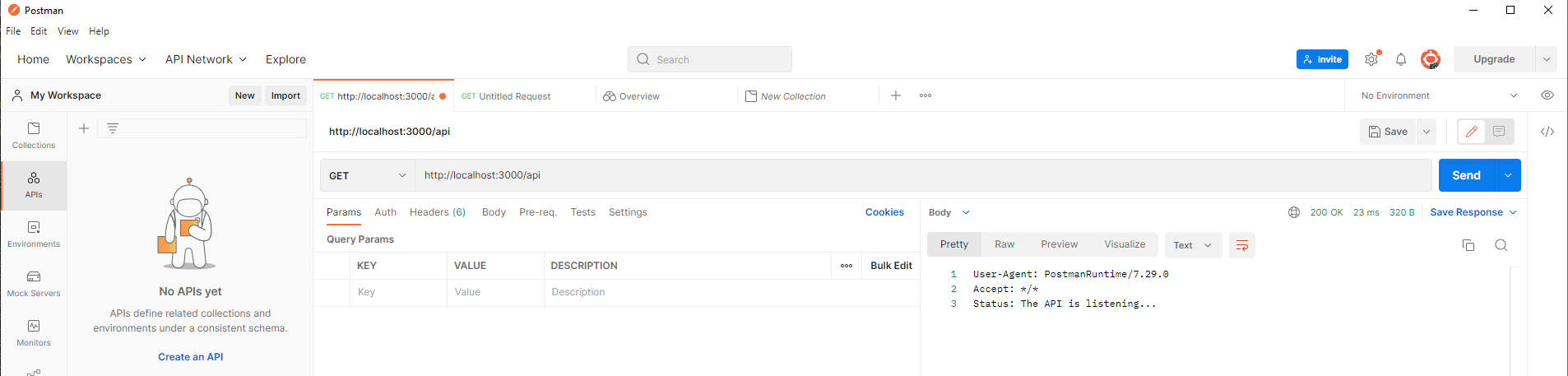 Figure 4 - The output in Postman from sending a status request to the API.