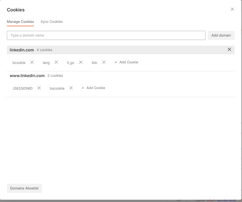 Figure 11 - the Manage Cookies dialog.