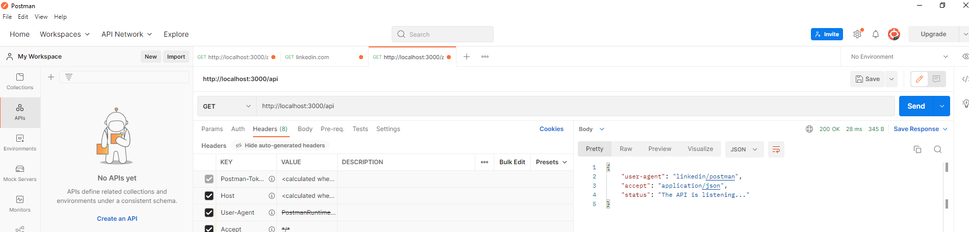 Figure 14 - The request showing our output in the JSON format.