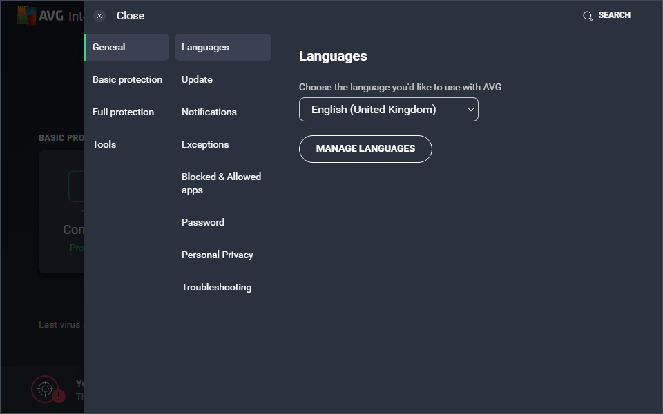 The AVG Settings