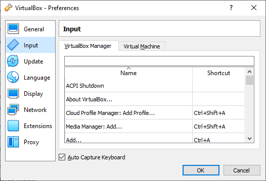 Virtual Box preferences
