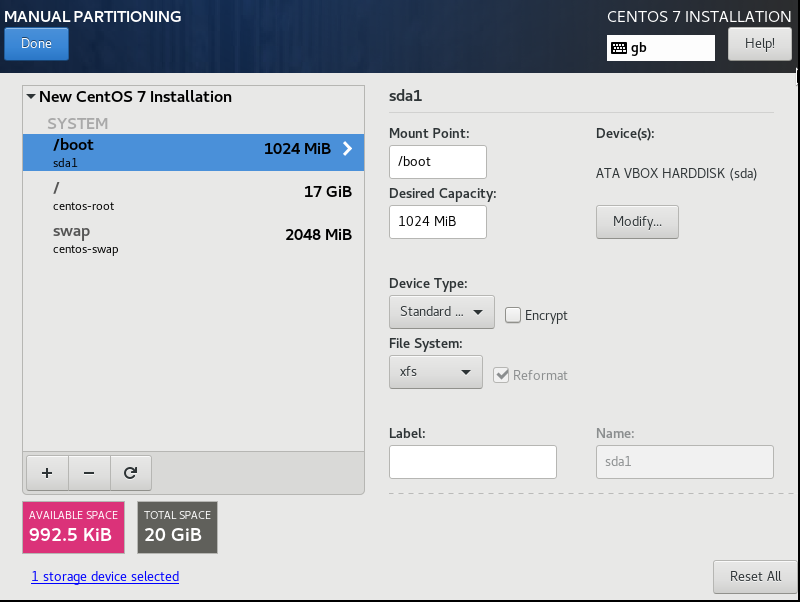 the partitions created by the installer