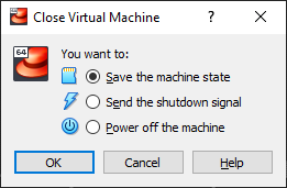 the dialog box typically seen when closing the VM