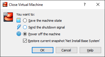 the dialog box seen when closing the VM and there is a snapshot available
