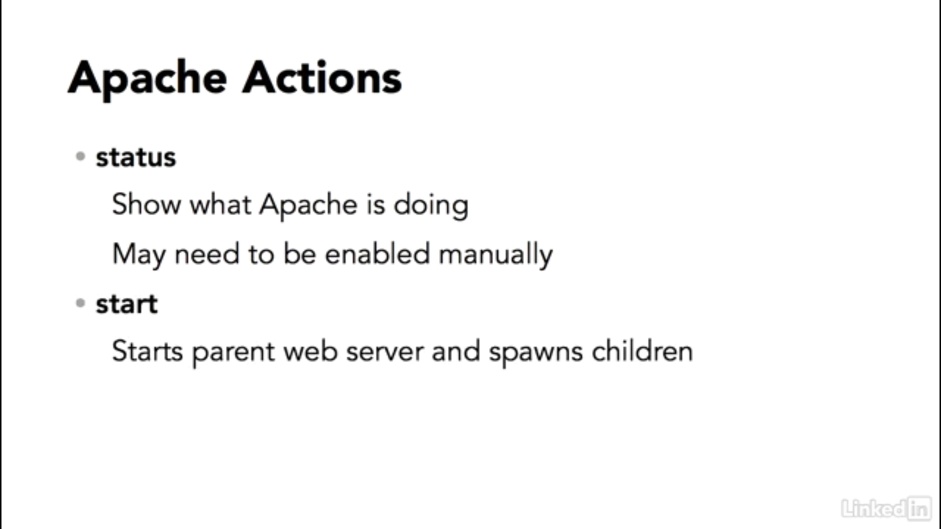 Apache Actions - status and start