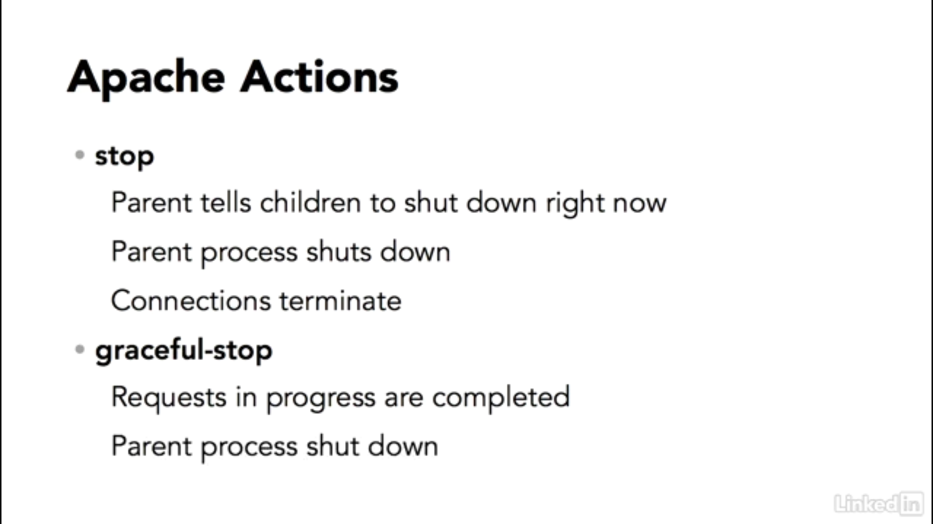 Apache Actions - stop and graceful-stop