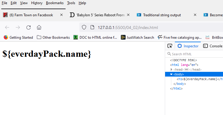 The output we see when we add our JavaScript property to a string literal