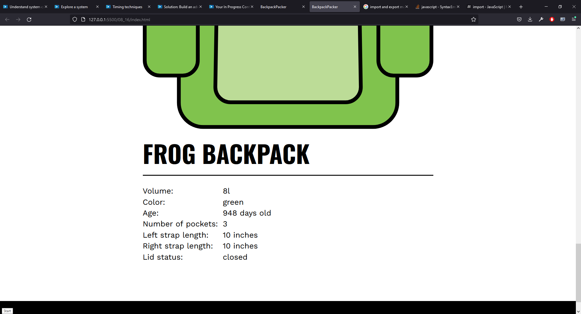 Screenshot showing part of the HTML document after the challenge has been finished.