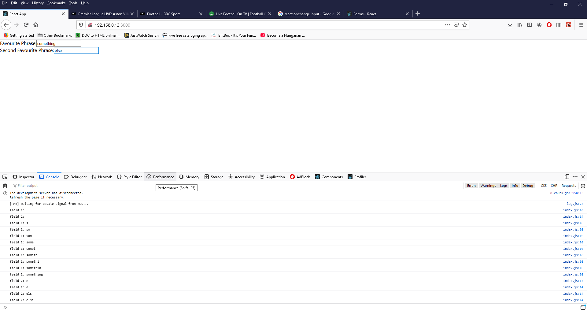 Figure 80 - the app showing more or less the same console output as we saw in figure 79 but streamlined by using a dependency array