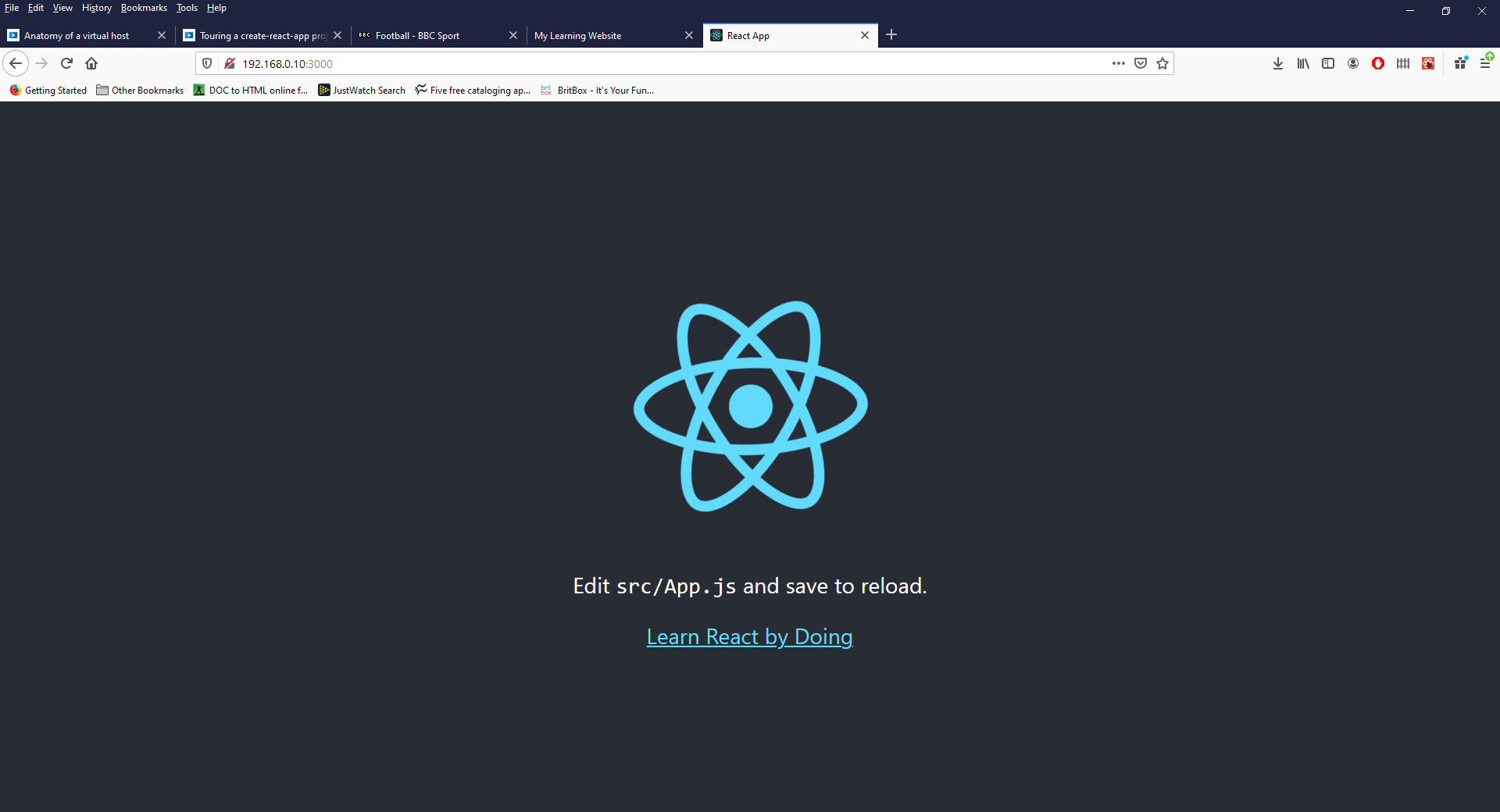 Figure 11 - the hello app created with create-react-app and showing my own edit
