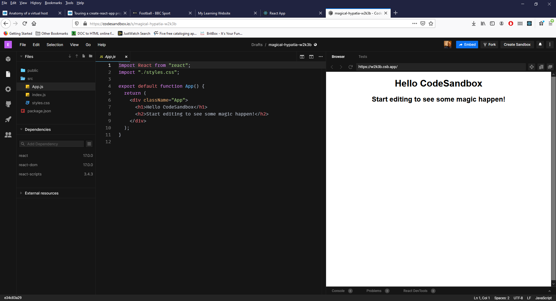 Figure 12 - https://codesandbox.io/, here, I have created a simple create-react-app project