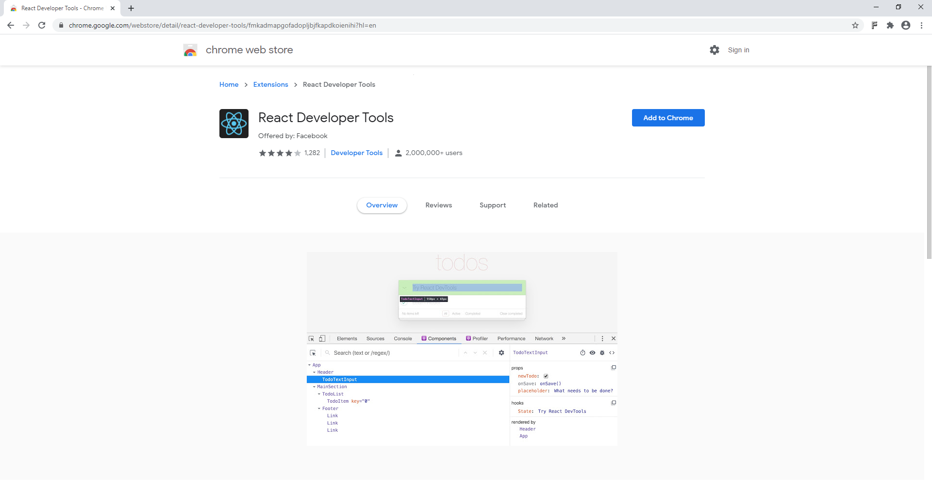 Figure 13 - the React Developer Tools in the Chrome Web Store