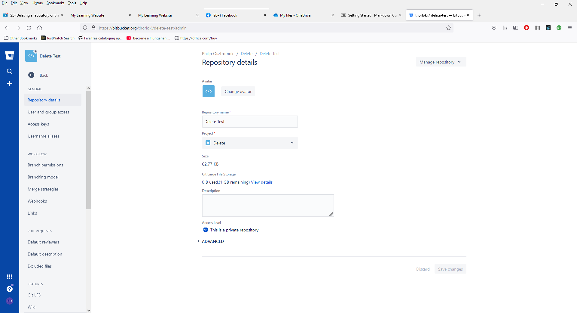 The home page for our Delete Test Repository