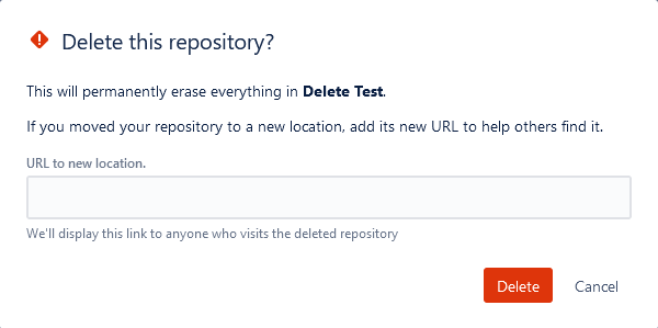 The Delete repository confirmation dialog