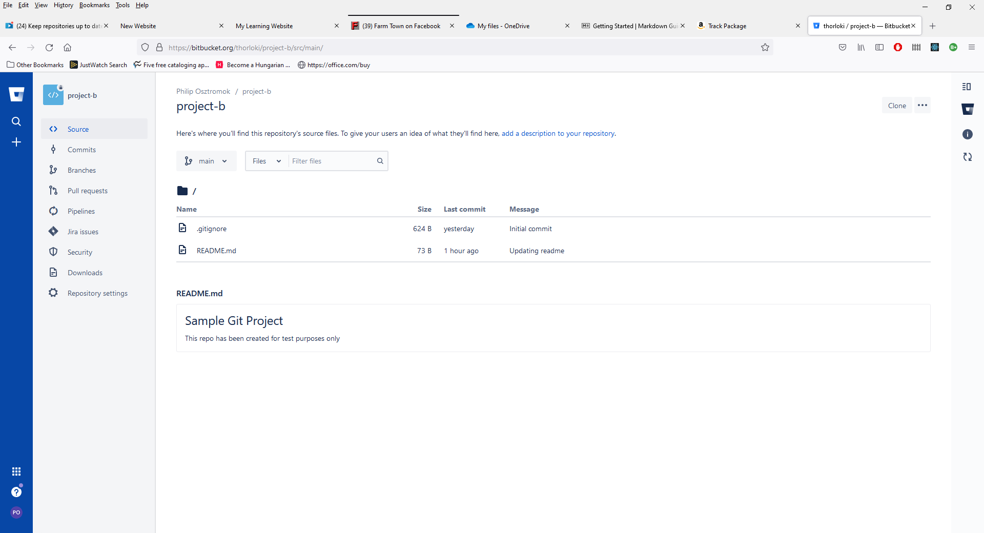 The amended read me file viewed in BitBucket