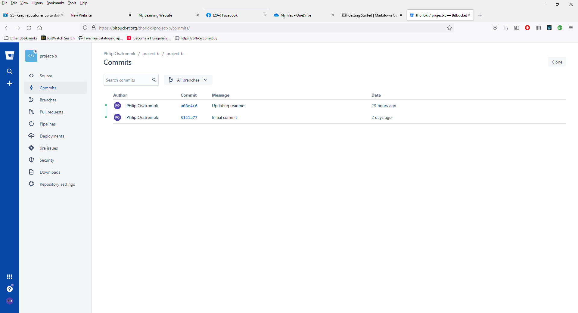 The list of commits in BitBucket