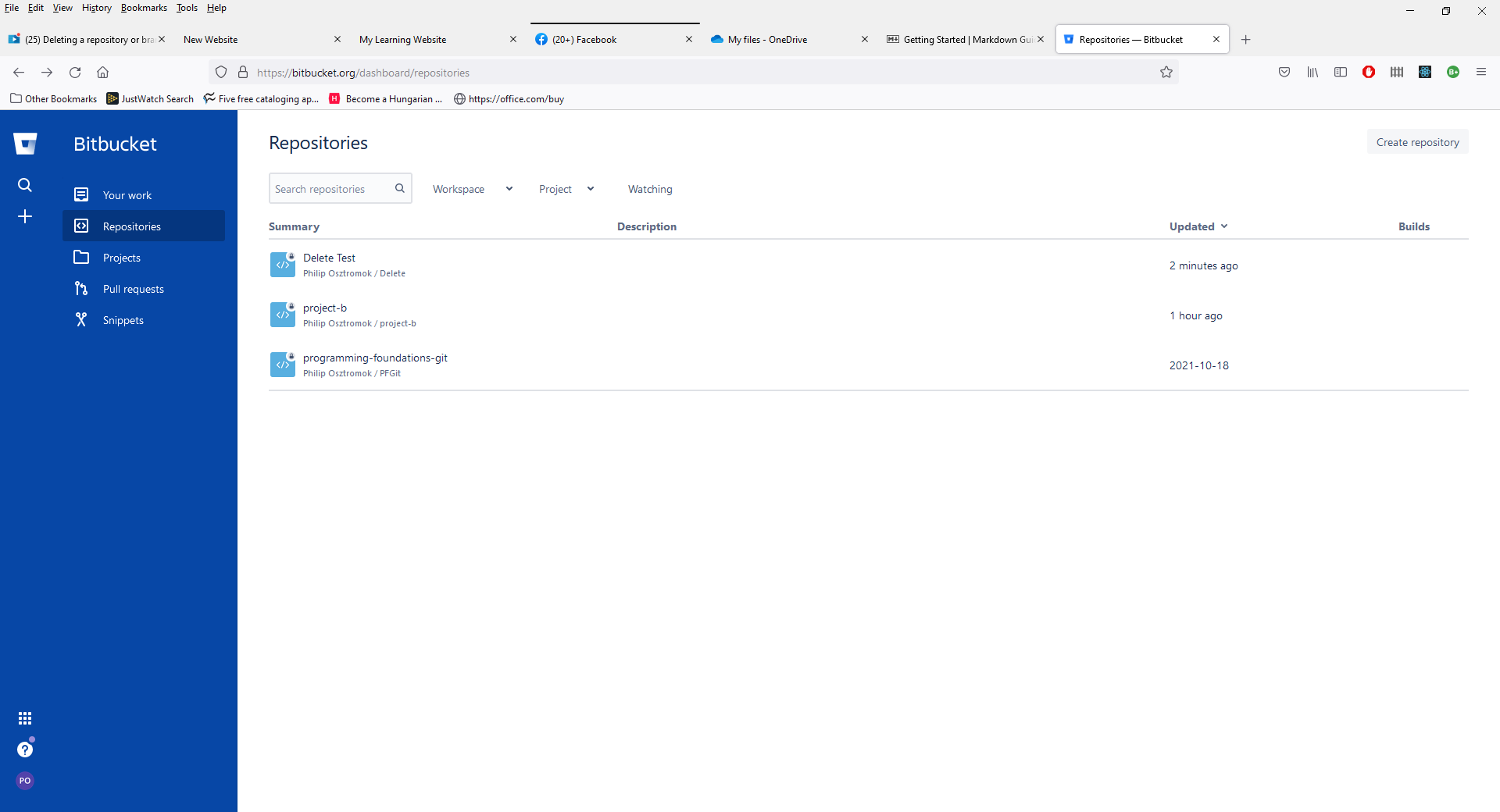 List of repositories in BitBucket