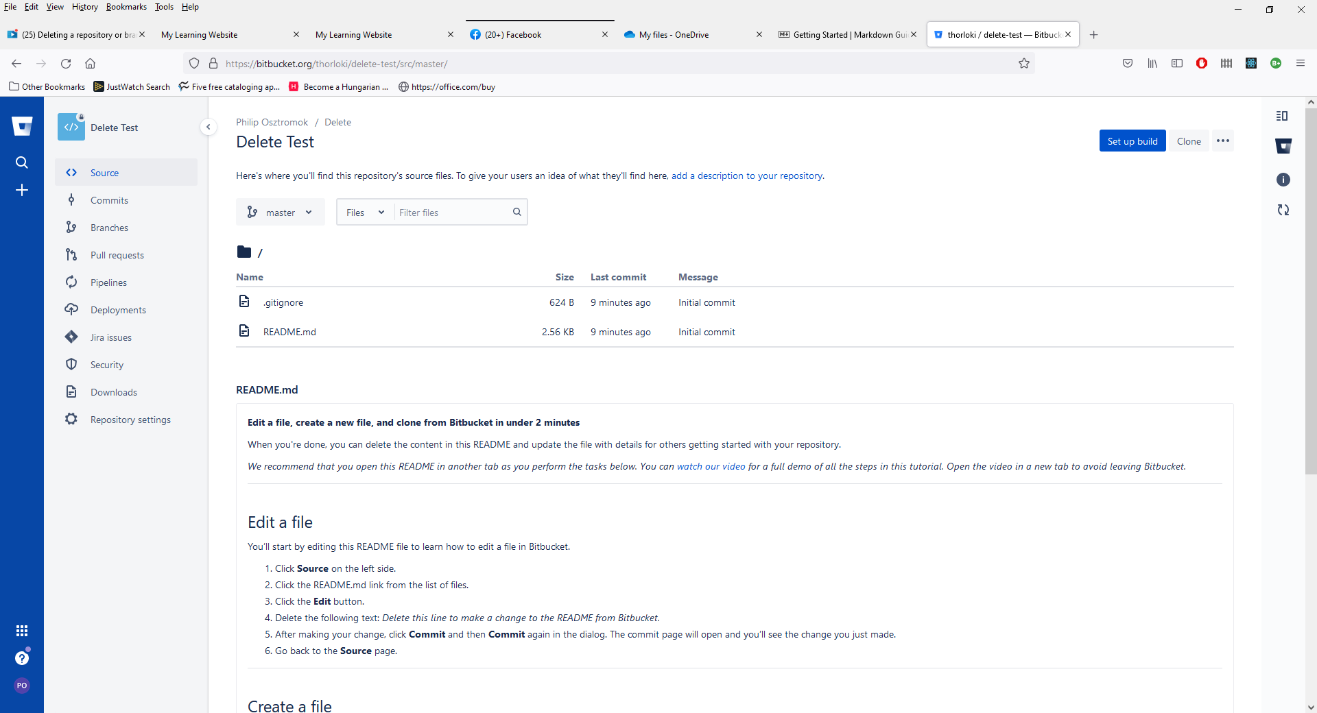 The home page for our Delete Test Repository